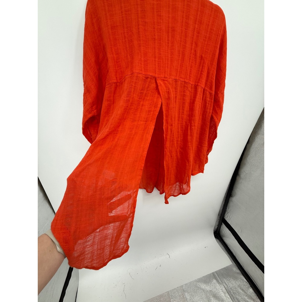 Free People Button Down Shirt Womens LG Orange Gauze Oversized Split Back Top - Picture 7 of 10
